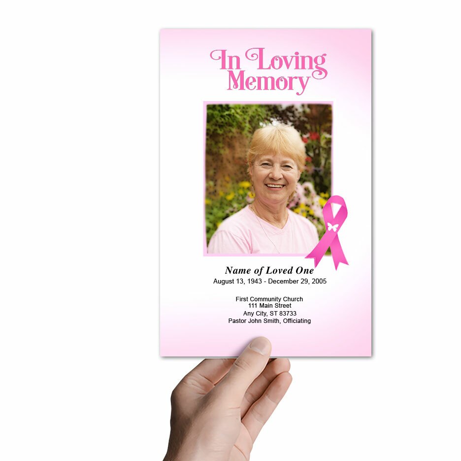 Breast Cancer Pink Ribbon Funeral Program Template.