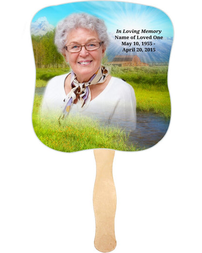 Tranquil Cardstock Memorial Fan With Wooden Handle (Pack of 10).