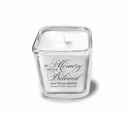 Beloved Personalized Glass Cube Memorial Candle.