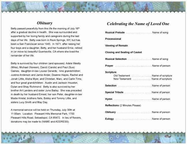 Quilt Funeral Program Template.