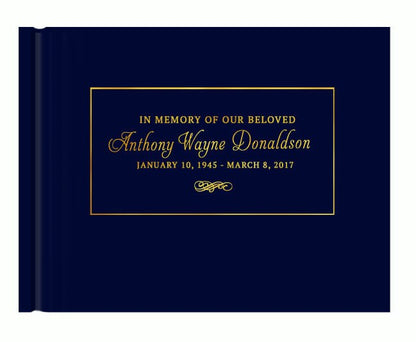 Elegantly Framed Foil Stamped Landscape Funeral Guest Book.