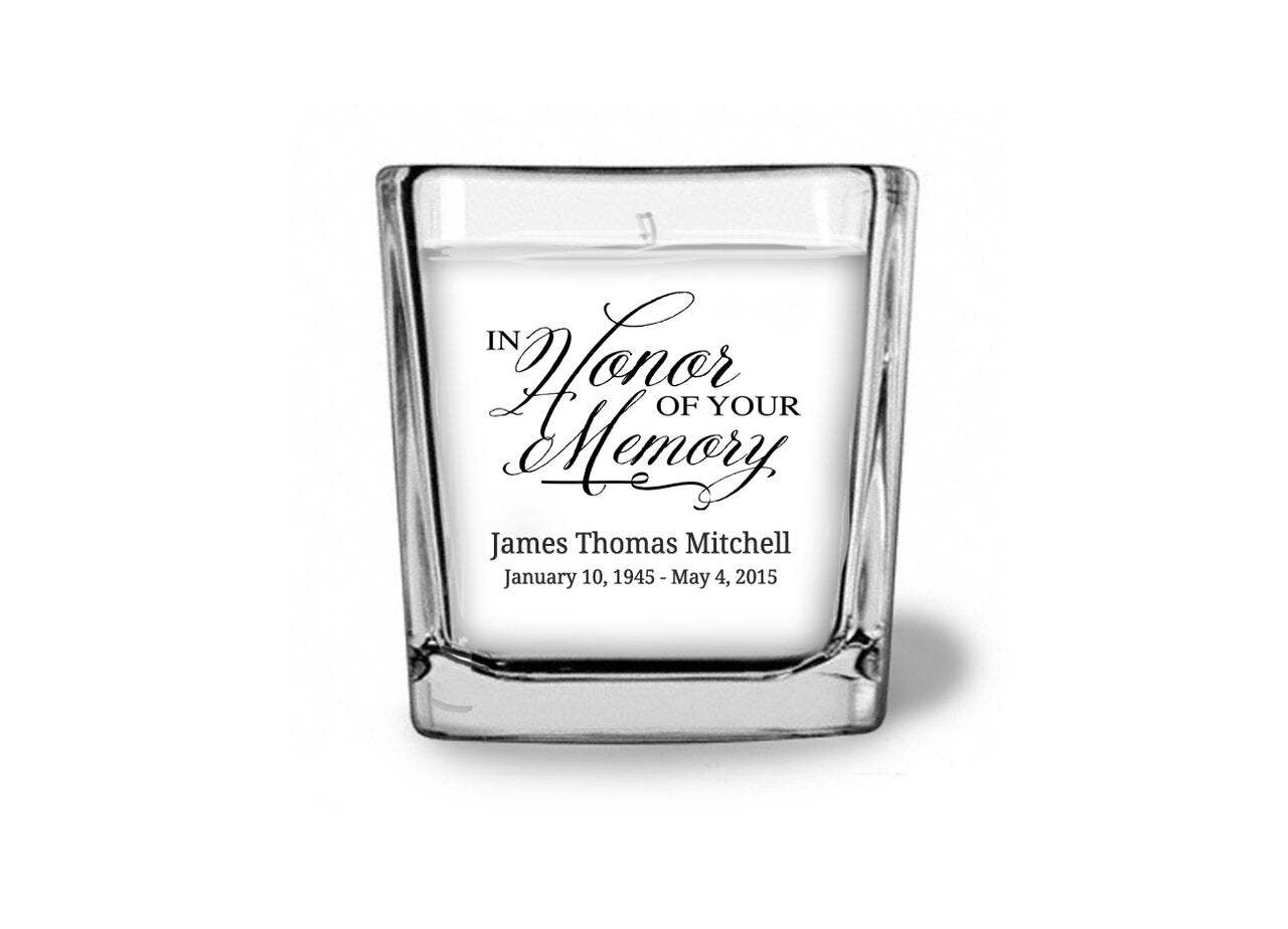 In Honor Of Your Memory Glass Cube Memorial Candle.