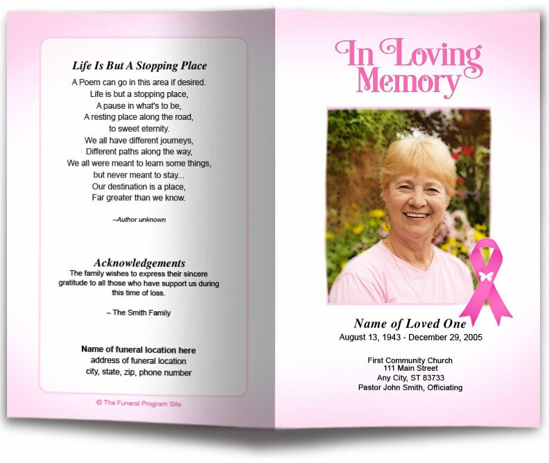 Breast Cancer Pink Ribbon Funeral Program Template – The Funeral ...