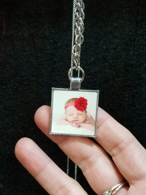 Personalized Square Bezel In Loving Memory Photo Pendant.