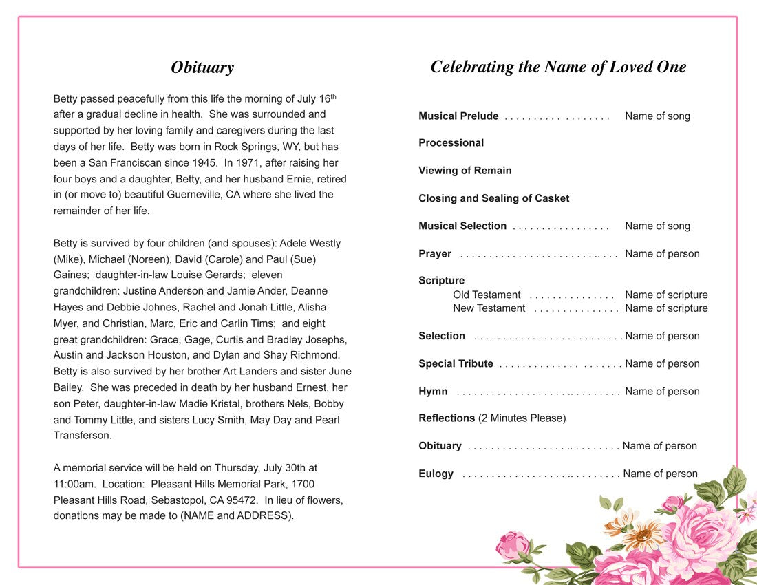 July Funeral Program Template.