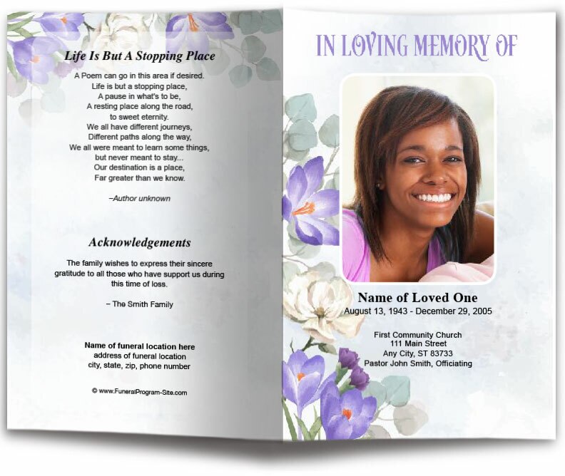 Freesia Watercolor Funeral Program Template.