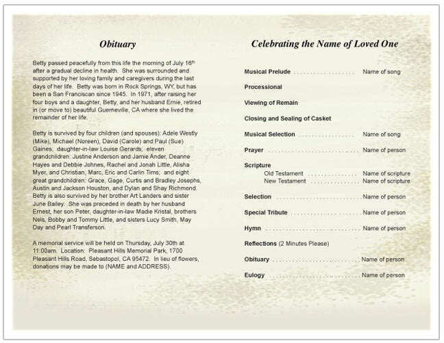 Vivace Funeral Program Template.