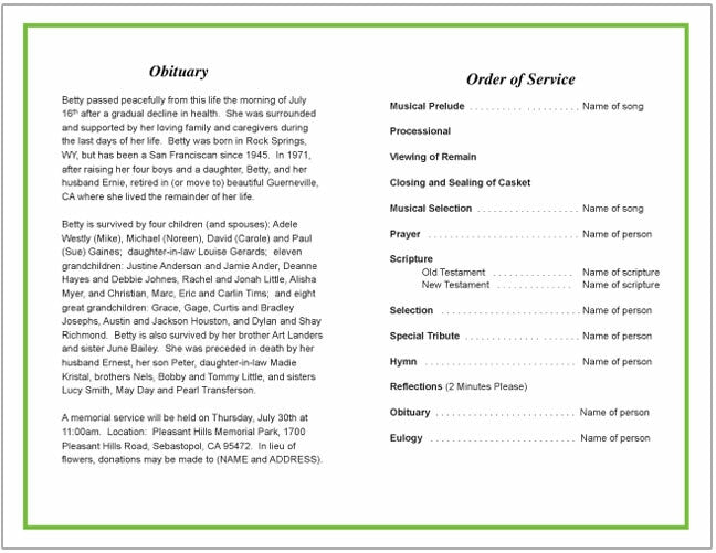 Dedication Funeral Program Template | DIY Funeral Programs