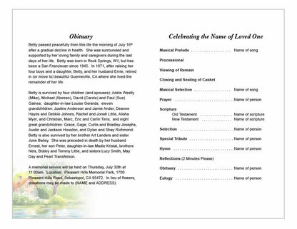 River Watercolor Funeral Program Template.