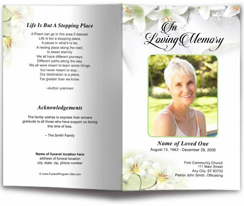 White Lilies Funeral Program Template | Funeral Programs – The Funeral ...