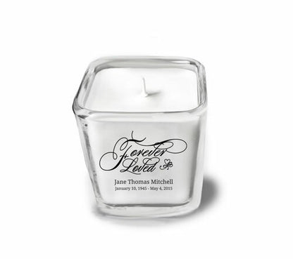 Forever Loved Glass Cube Memorial Candle.