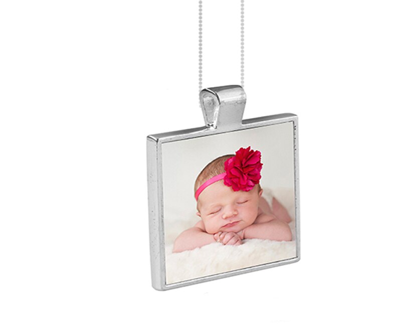 Personalized Square Bezel In Loving Memory Photo Pendant.