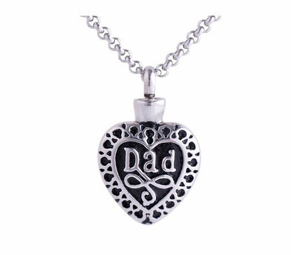 Stainless Steel Dad Heart Urn Pendant Necklace.