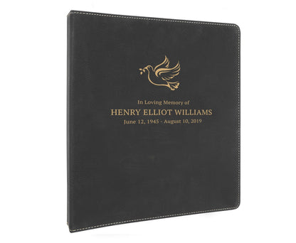 Funeral Guest Book Binder Leatherette Suede Dove of Peace.