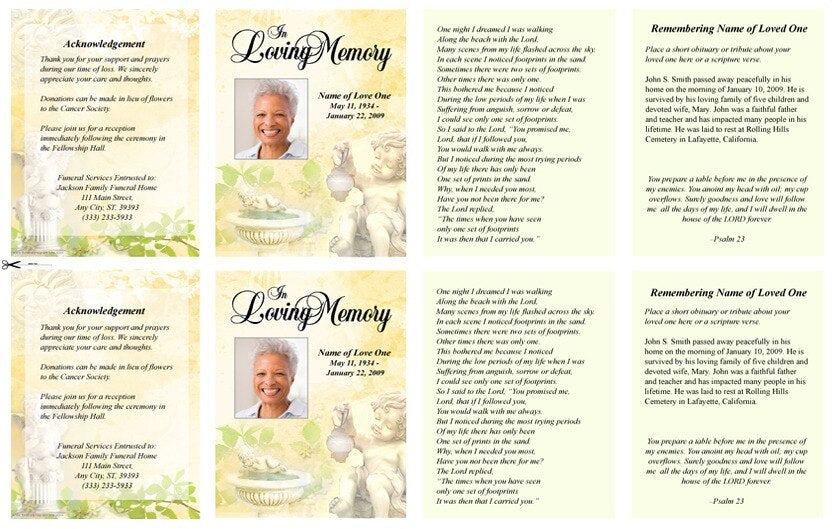 Cherub Small Memorial Card Template.