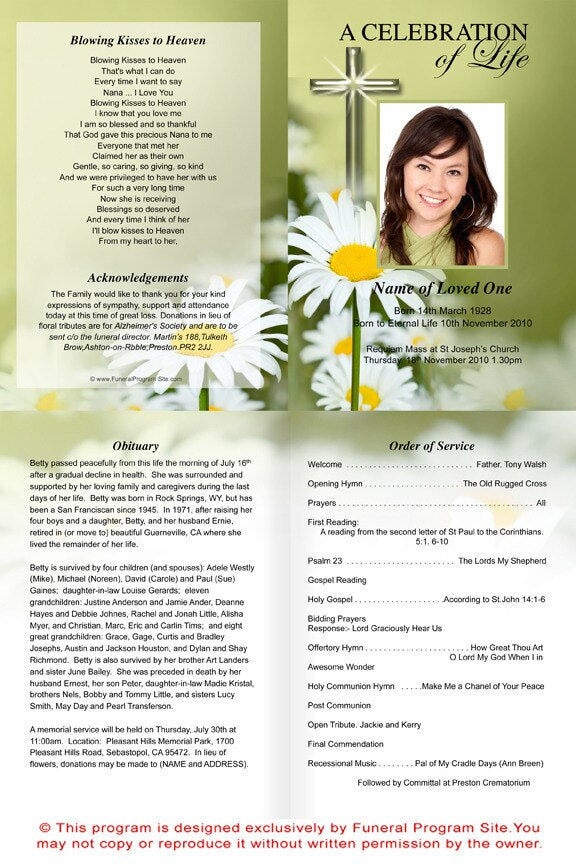 Daisy A4 Funeral Order of Service Template.