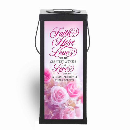 Faith Hope Love Solar Powered Memorial Lantern.