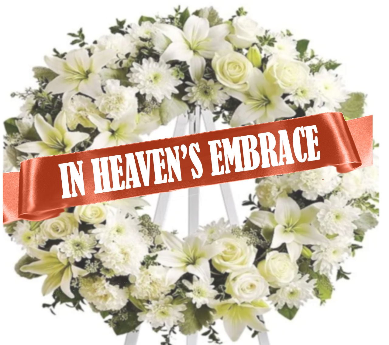 In Heaven's Embrace Funeral Ribbon Banner For Flowers - The Funeral Program Site