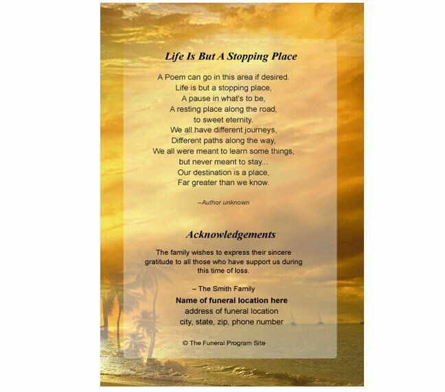 Island 8 - Sided Funeral Graduated Program Template - The Funeral Program Site