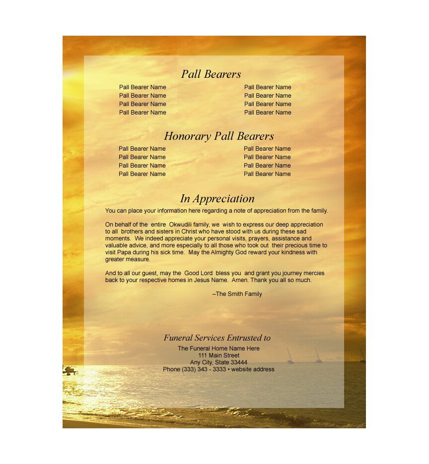 Island Funeral Booklet Template - The Funeral Program Site