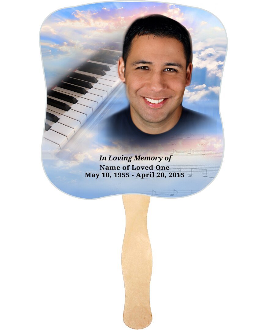 Ivory Cardstock Memorial Fan With Wooden Handle (Pack of 10) - The Funeral Program Site