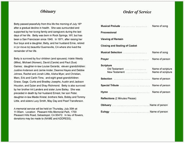 Jamaica Funeral Program Template - The Funeral Program Site