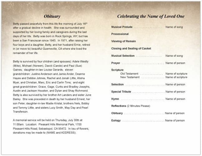 Jewish Funeral Program Template - The Funeral Program Site