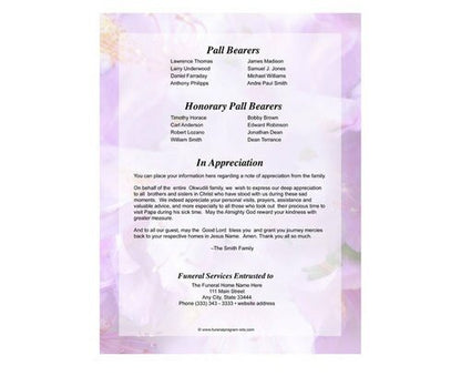 Lavender 8 - Sided Funeral Graduated Program Template - The Funeral Program Site