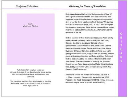 Lavender 8 - Sided Funeral Graduated Program Template - The Funeral Program Site