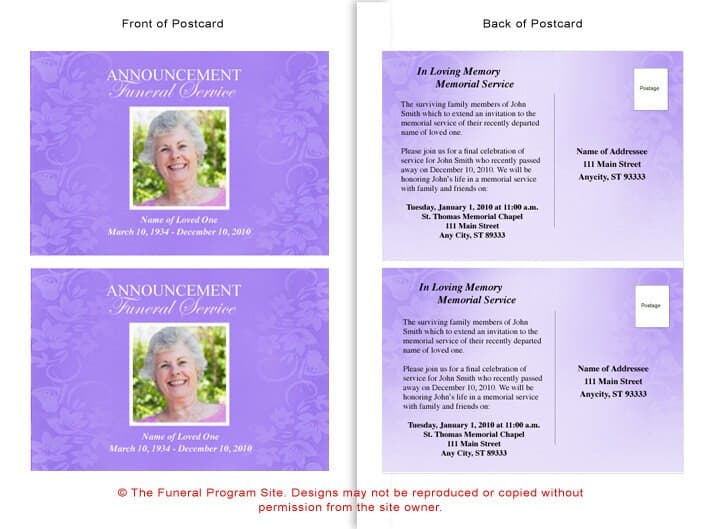 Lavender Funeral Announcement Template - The Funeral Program Site