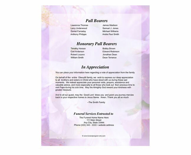 Lavender Funeral Booklet Template - The Funeral Program Site