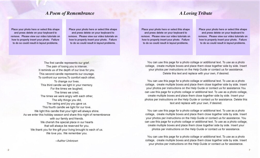 Lavender Funeral Booklet Template - The Funeral Program Site