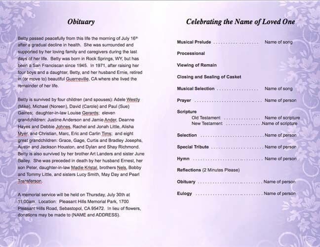 Lavender Funeral Program Template - The Funeral Program Site