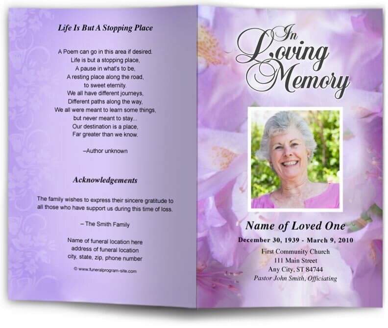 Lavender Funeral Program Template - The Funeral Program Site