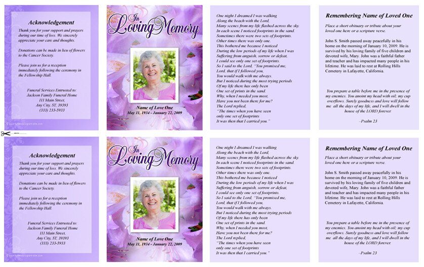 Lavender Small Memorial Card Template - The Funeral Program Site