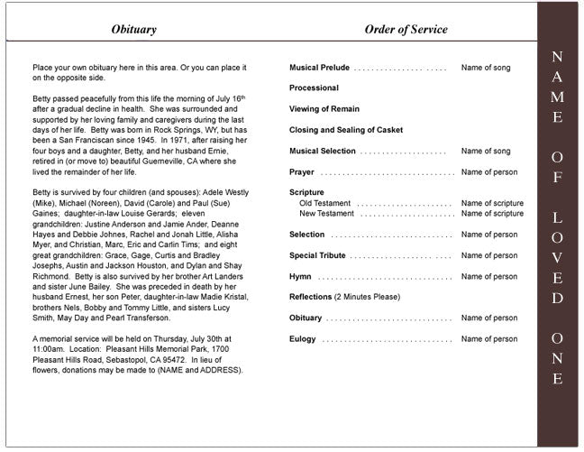 Leopard 4 - Sided Graduated Funeral Program Template - The Funeral Program Site