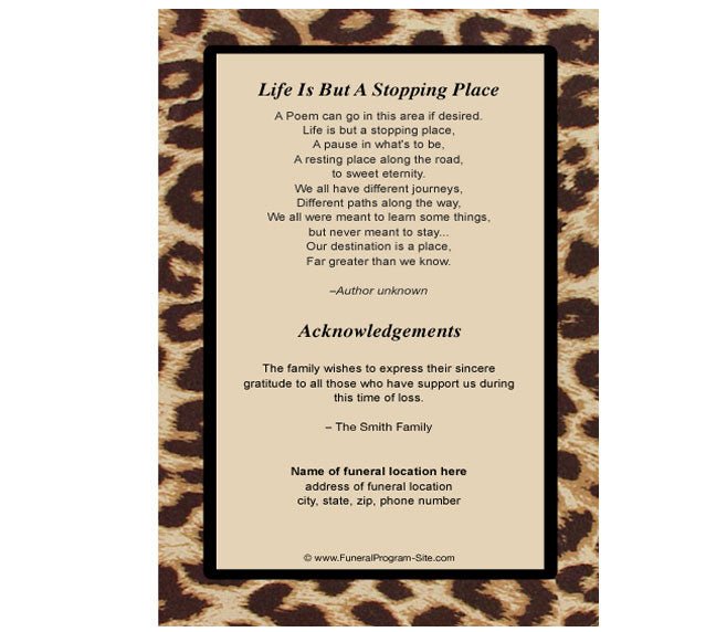 Leopard 4 - Sided Graduated Funeral Program Template - The Funeral Program Site