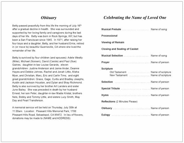 Lifetime Funeral Program Template - The Funeral Program Site