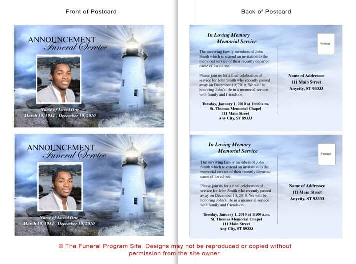 Lighthouse Funeral Announcement Template - The Funeral Program Site