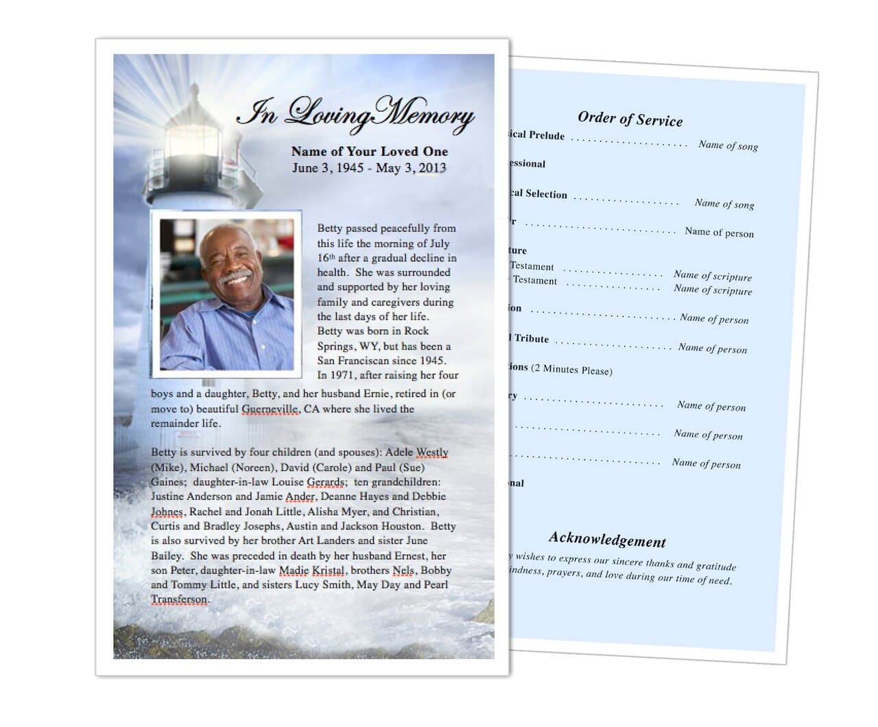 Lighthouse Funeral Flyer Template - The Funeral Program Site