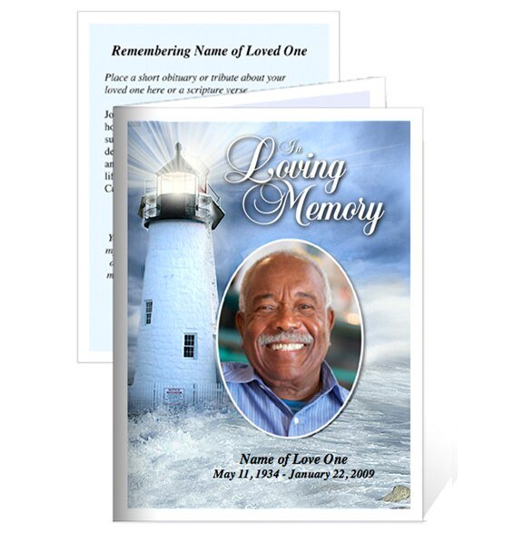 Lighthouse Small Memorial Card Template - The Funeral Program Site