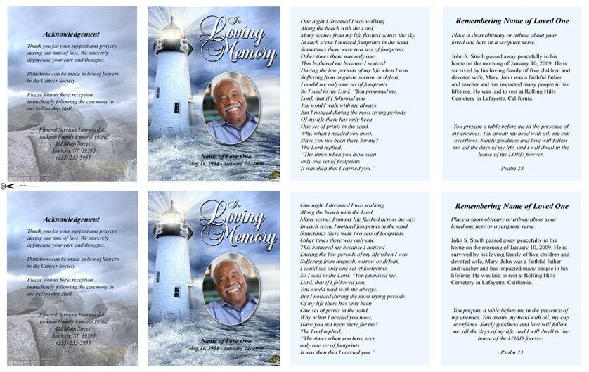 Lighthouse Small Memorial Card Template - The Funeral Program Site