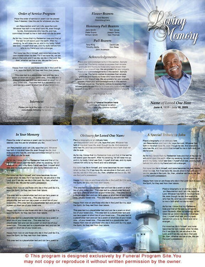 Lighthouse TriFold Funeral Brochure Template - The Funeral Program Site