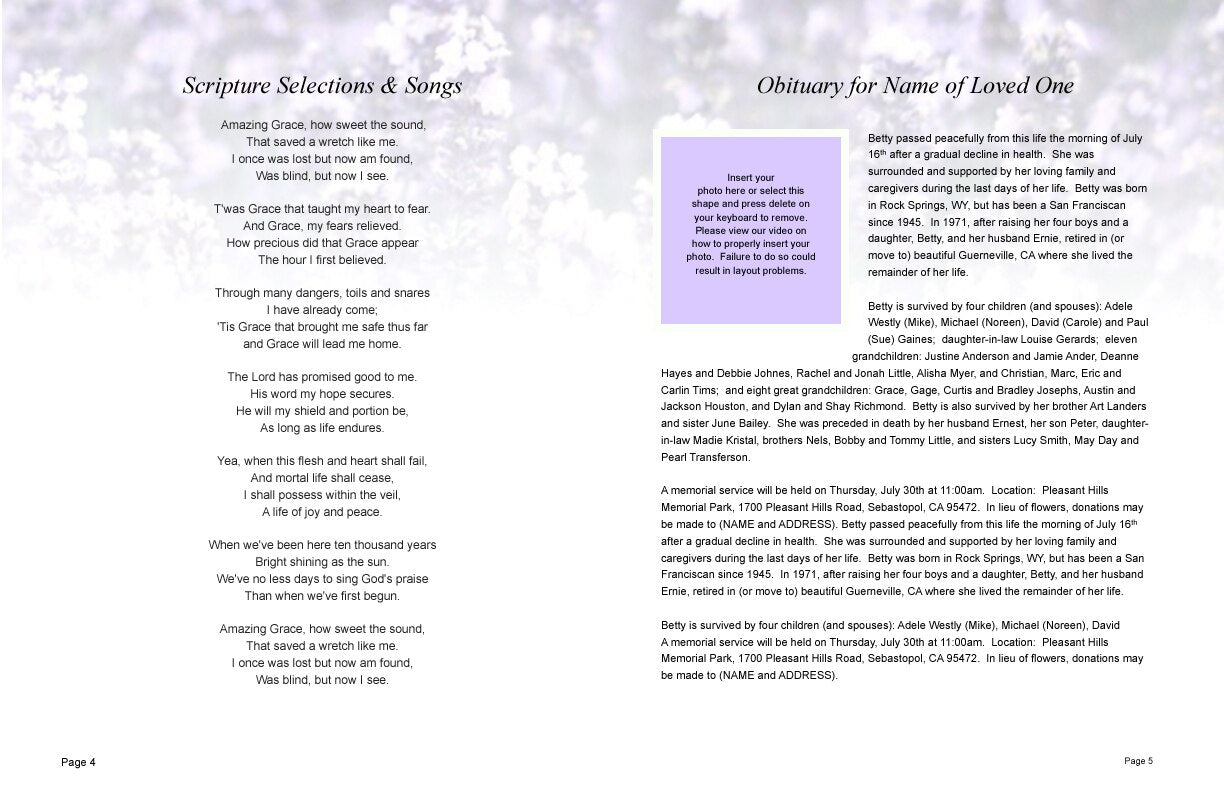 Lilac Funeral Booklet Template - The Funeral Program Site