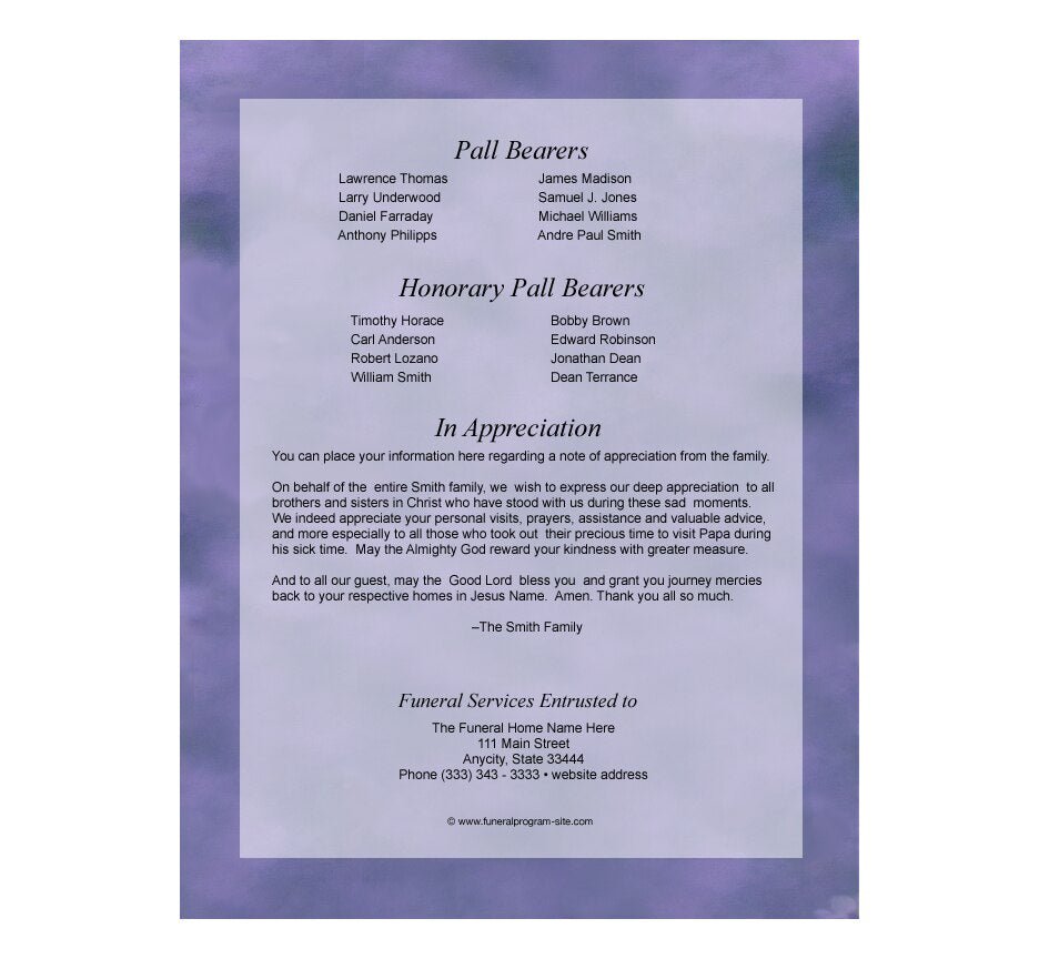 Lilac Funeral Booklet Template - The Funeral Program Site