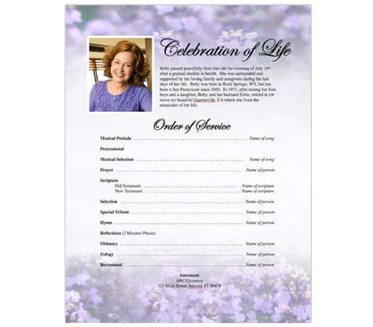 Lilac Funeral Flyer Half Sheets Template - The Funeral Program Site