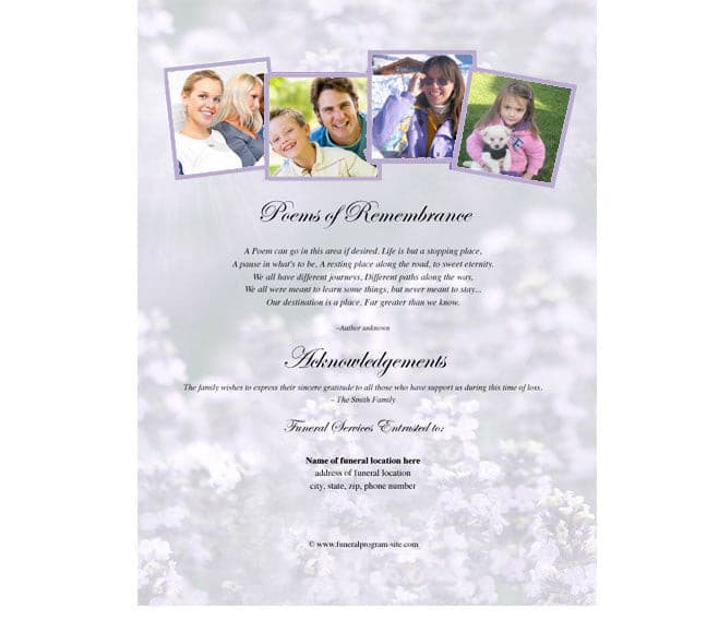 Lilac Funeral Flyer Half Sheets Template - The Funeral Program Site