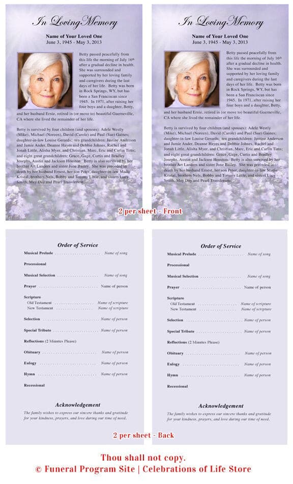 Lilac Funeral Flyer Half Sheets Template - The Funeral Program Site