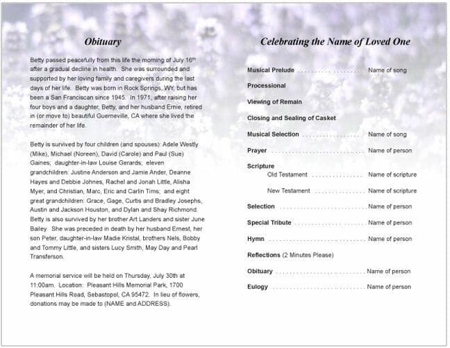 Lilac Funeral Program Template - The Funeral Program Site