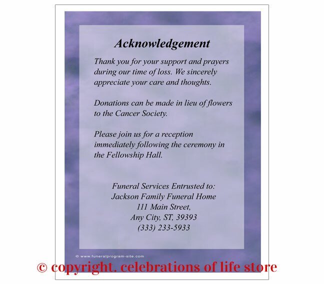 Lilac Small Memorial Card Template - The Funeral Program Site